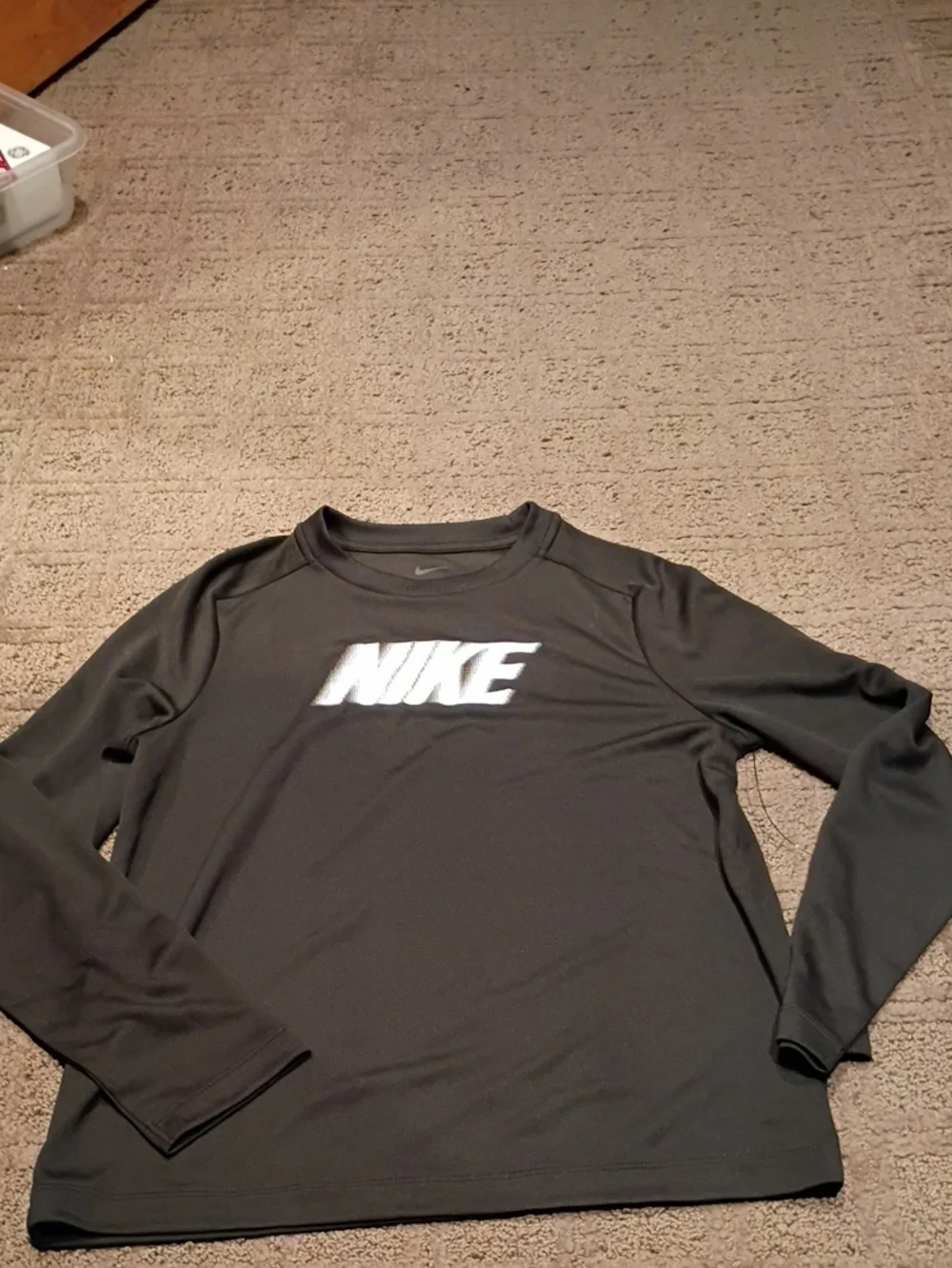 Kid's Medium Nike Dri-fit Long Sleeve Performance Shirt - Black with White Logo